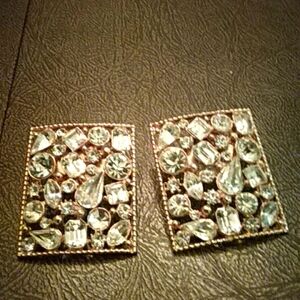 Large Gold Tone & White Jems Earrings